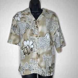 Vintage Lighthouse Point Hawaiian Tropical Shirt Size XL Brown Tan Womens
